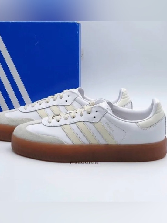 adidas Shoes - Adidas Sambae Platform Sneaker with White Upper and Cream Stripes, Gum Sole